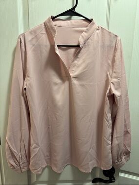 Blush Pink V-Neck Long Sleeve Blouse